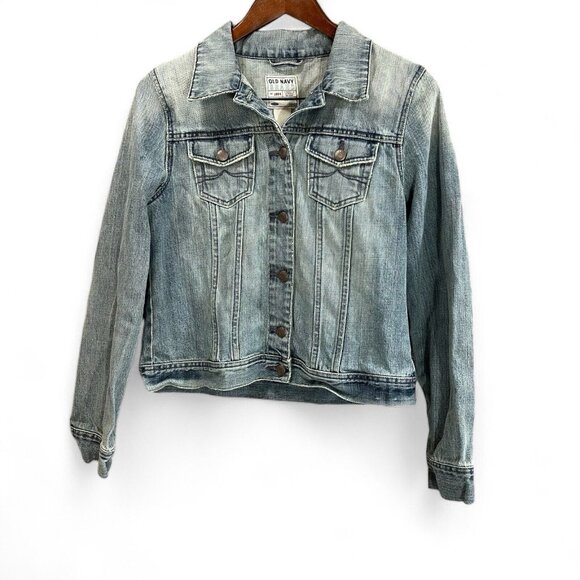 Old Navy Denim Jean Jacket Women Size Medium Blue Button Up 100% Cotton Trucker - Picture 1 of 12